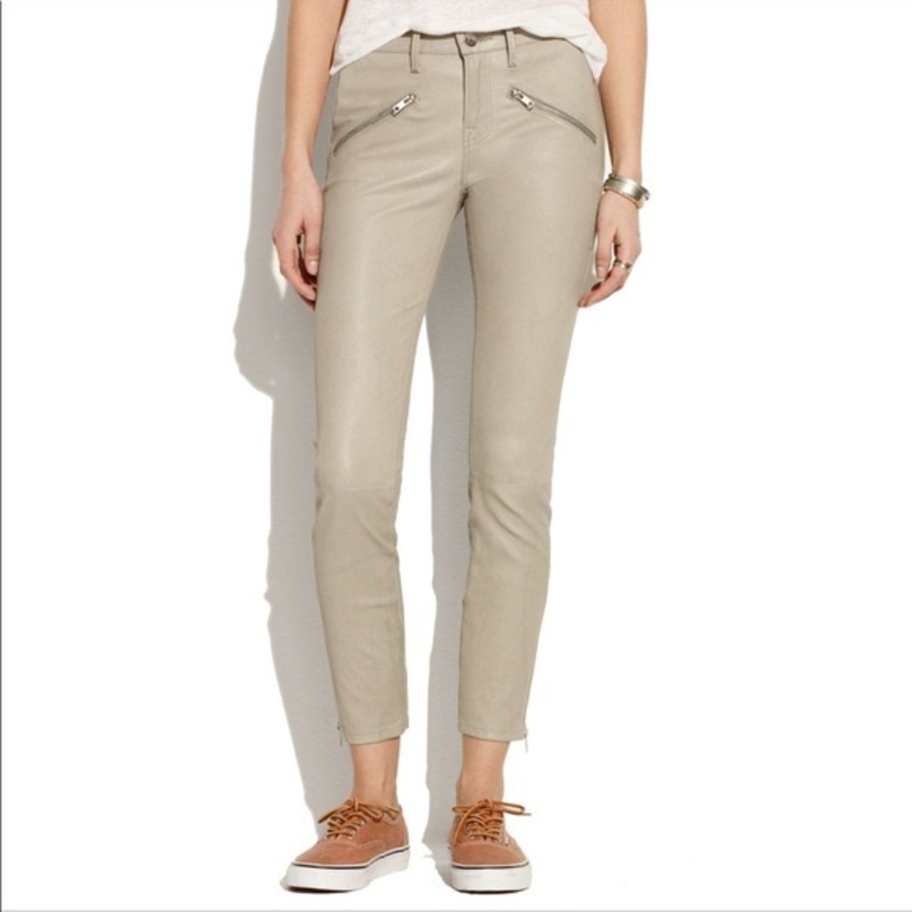 Madewell Leather Zipper Front Skinny pants taupe